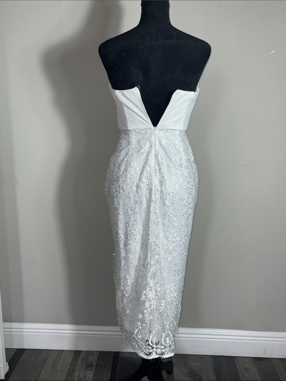 Lulu's White Strapless Lace Midi Dress with Side Slit - Picture 5 of 9